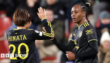 Terland runs away to celebrate scoring the opener against Atletico Madrid with team-mates in pursuit.