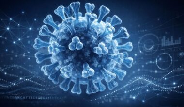 A computer graphic showing a virus.