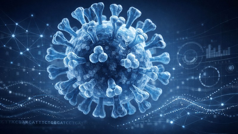 A computer graphic showing a virus.