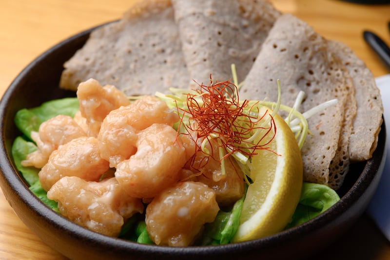 Langoustine, gin mayonnaise, leek, buckwheat, and lettuce at Ichigo Ichie in Cork. Photograph: Daragh Mc Sweeney/Provision