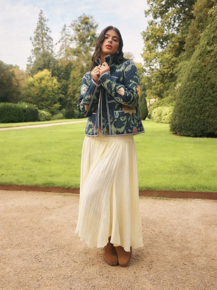 next lemon yellow textured midi skirt