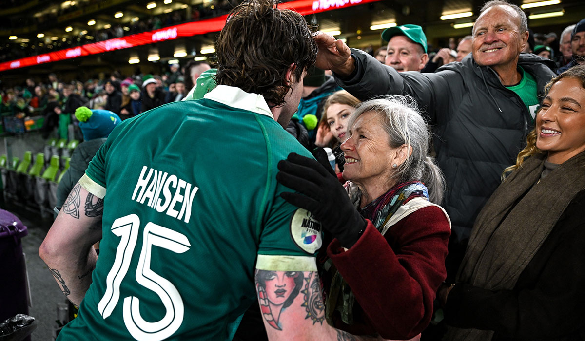 Mack Hansen with his family. Pic: David Fitzgerald/Sportsfile