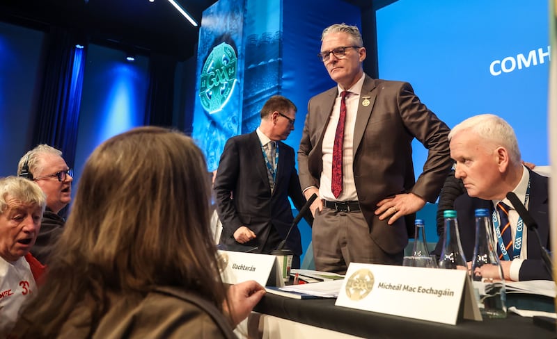 Protesters confront GAA president Jarlath Burns. Photograph: Nick Elliott/Inpho 