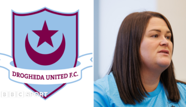 Drogheda United club badge and Joanna Byrne