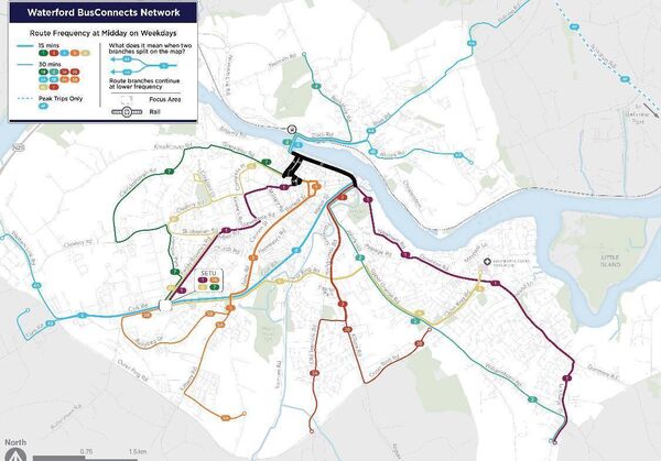 A draft plan of the new BusConnects network in Waterford city.