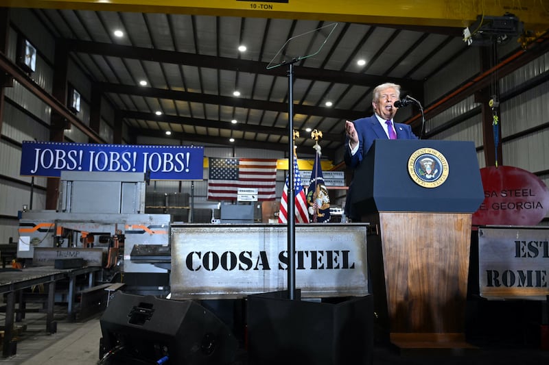 US president Donald Trump gives a speech at the Coosa Steel Corporation factory in Rome, Georgia, on February 19, 2026. Photograph: Saul Loeb/ AFP via Getty Images