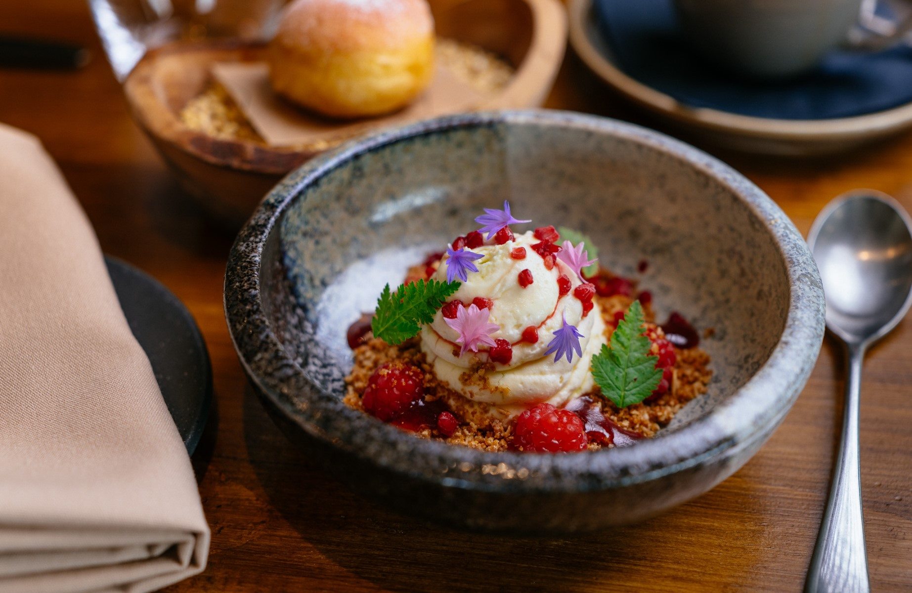 A colourful dessert from Eight at Gazegill by Doug Crampton, a new Green Star restaurant. © Pavel Szylobryt/Eight at Gazegill by Doug Crampton