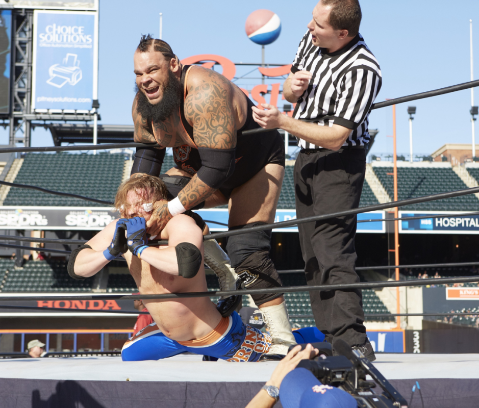 Tyrus in action at Legends of Wrestling 2015, pushing Brian Myers into ropes during match at Citi FieldGetty Images&sol;Bryan Winter &sol; Contributor