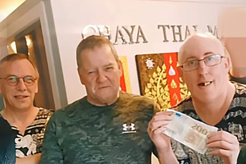 (L-R) Child rapists, Noel Savage and Harry Daly, child abuse image distributor, Eanna McKenna, at the opening of Chaya Thai Massage in Tullow, Co. Carlow