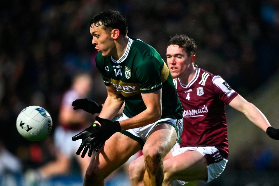 Kerry's David Clifford takes on Galway's Jack Glynn during their NFL Division 1 match at Austin Stack Park in Tralee, Kerry. Photo: Shauna Clinton/Sportsfile