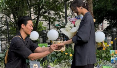 Singer-songwriter EJAE, right, getting proposed by her fiance Sam Kim, in a photo uploaded to the singer's Instagram account on Jan. 26, 2026 [SCREEN CAPTURE]