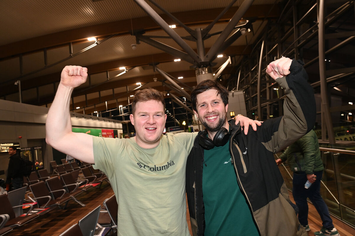  Declan Stack, Limerick and Daniel Tobin, Clonakilty boarding their charter flight from Cork.