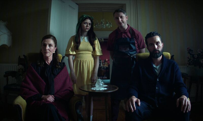 "How To Get To Heaven From Belfast" Season 1. (L-R) Michelle Fairely as Margo, Matilda Freeman as Maria, Ryan McParland as Feargal & Emmett J. Scanlan as Owen O'Neil. Picture: Netflix