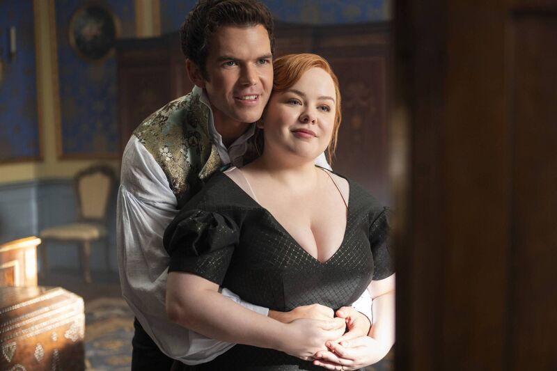 Luke Newton as Colin Bridgerton, Nicola Coughlan as Penelope Bridgerton in episode 401 of Bridgerton. Picture: Netflix