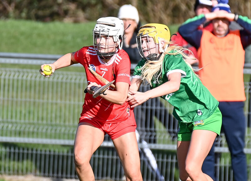  Cork's Caoilainn Ryan wins possession ahead of Limerick's Mia Smith. Picture: David Keane.