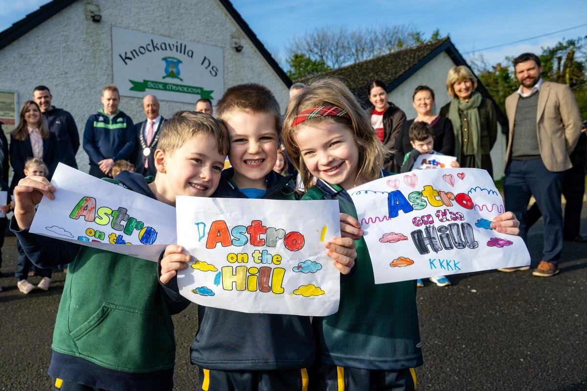 Pupils Peadar, Fionn, and Katelyn at the launch of the fundraiser.