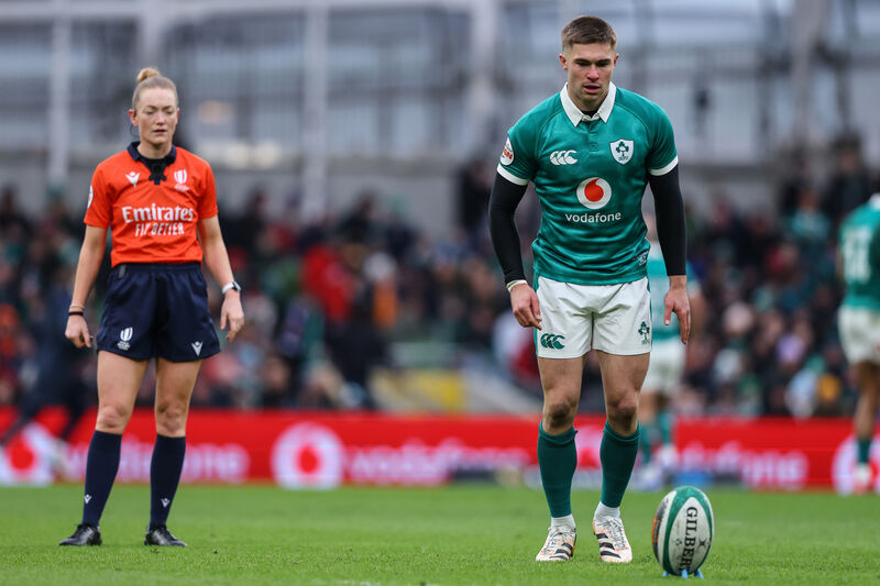 Ireland's Jack Crowley prepares to take a kick. Pic: Ben Brady/Inpho