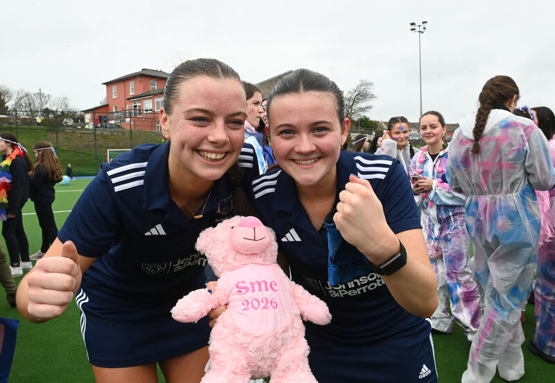  Co-captains Sofie Moloney and Amy Noonan celebrate after Scoil Mhuire College won the So Hockey Munster Senior Girls Schools Cup final at Garryduff Sports Centre. Picture: Larry Cummins