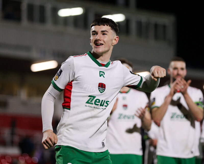 Cillian Murphy of Cork City celebrates after the victory. Picture: Michael P Ryan/Sportsfile