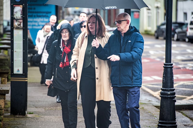 Brendan Wall's fiancee Tina Mackey and his parents, Oliver and Gertrude. Photograph:
Michael Mac Sweeney/Cork Courts