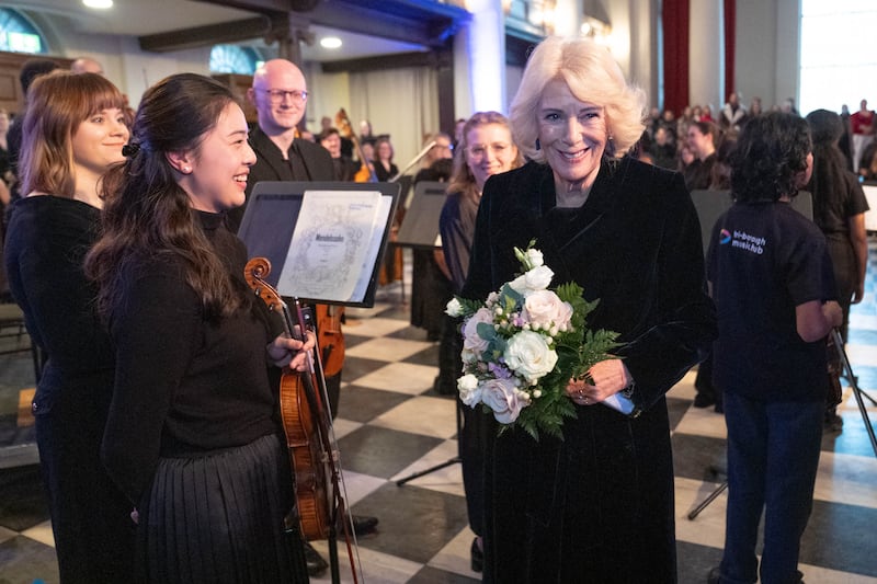 Camilla attending a performance by the Sinfonia Smith Square Orchestra in London on Thursday. Photograph: Stefan Rousseau/PA Wire