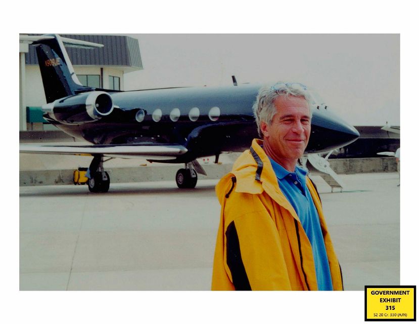 Jeffrey Epstein in front of his private aeroplane. Photo: US Department of Justice
