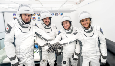 Pictured from left: Roscosmos cosmonaut Andrey Fedyaev, NASA astronauts Jack Hathaway and Jessica Meir, and ESA (European Space Agency) astronaut Sophie Adenot.