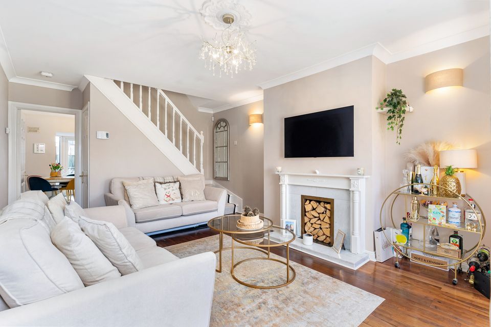 The living room and staircase at 184 Woodfield, Scholarstown Road, Rathfarnham, Dublin 16