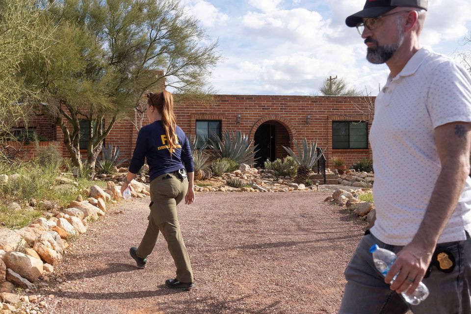 Investigators search Nancy Guthrie’s property in the Catalina Foothills after the disappearance of Nancy Guthrie. Photo: Rebecca Noble/Reuters