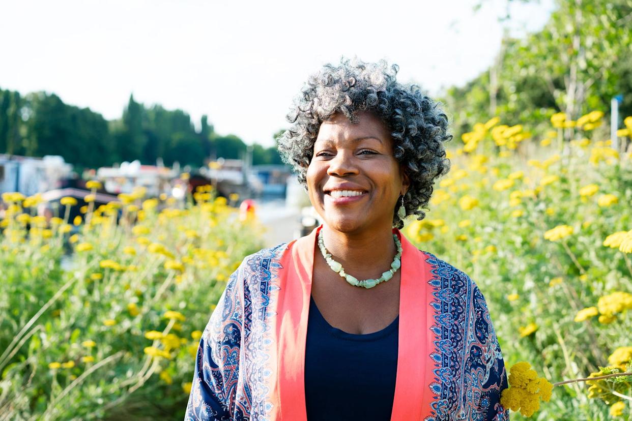 smiling woman looking happy