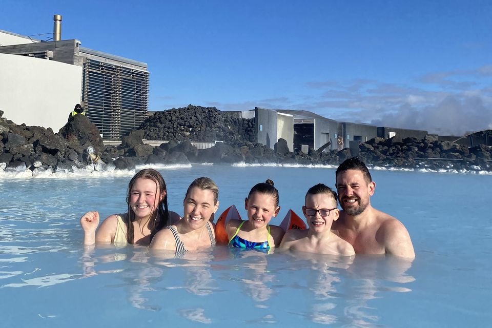 Andrea Cosgrave and family swimming in the Blue lagoon in Iceland