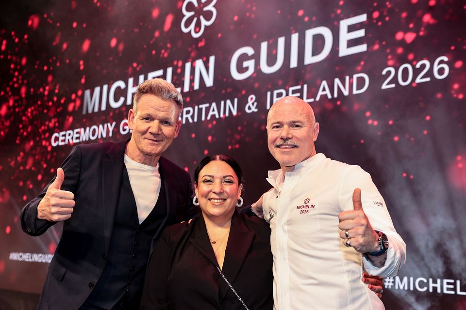 Gordon Ramsay pictured with chef John Wyer and his wife and co-owner Sandy who run Forest Avenue (Picture: Gerry Mooney)