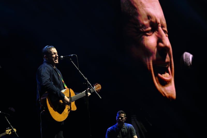 Damien Dempsey performing at the Hot Press 50th Anniversay gig in the 3Arena. Photograph: Bryan Meade 