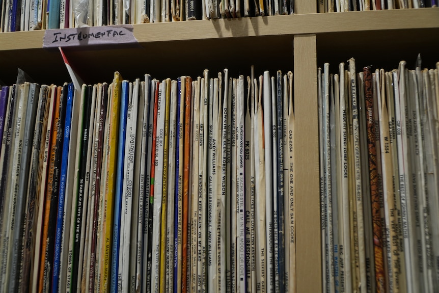 Records on a shelf at Kalamunda Community Radio.