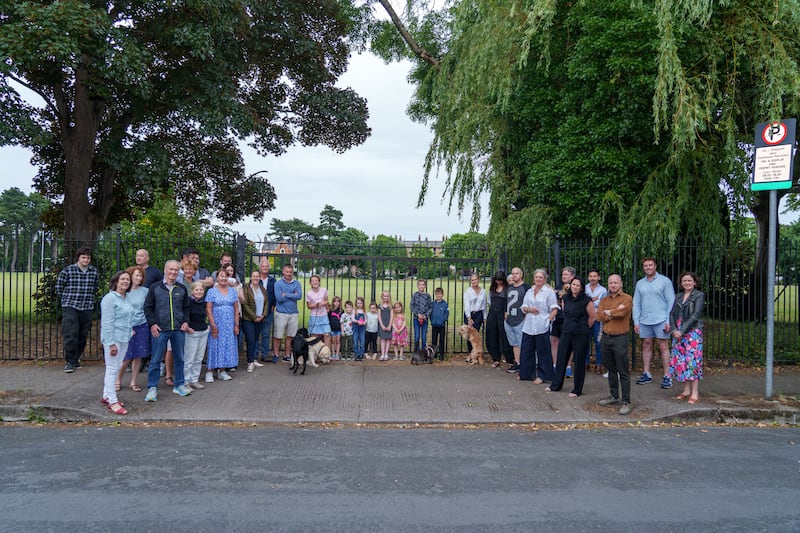 Residents at Kenilworth Square gather at a protest in 2024 over the plans. Photograph: Barry Cronin/The Irish Times