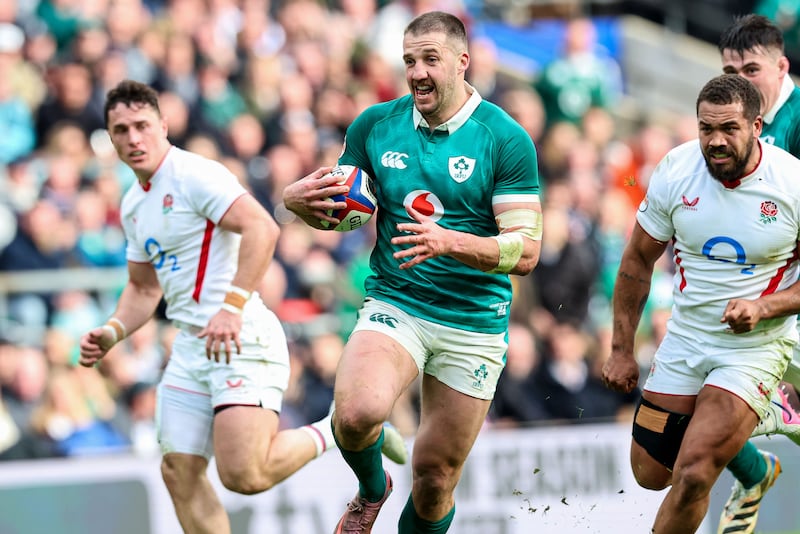 Ireland's Stuart McCloskey makes a run. Photograph: Billy Stickland/Inpho