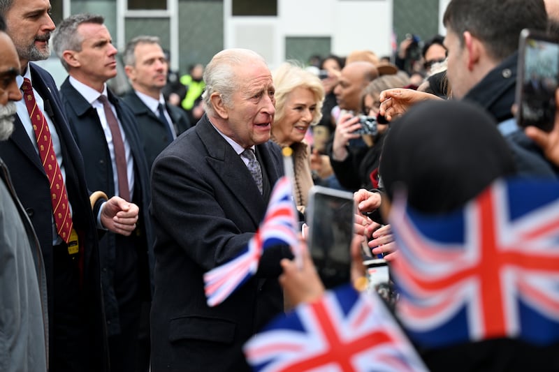 King Charles III and Queen Camilla during their visit to Barking Learning Centre Community and Family Hub on Wednesday. Photograph: Kate Green/PA Wire  