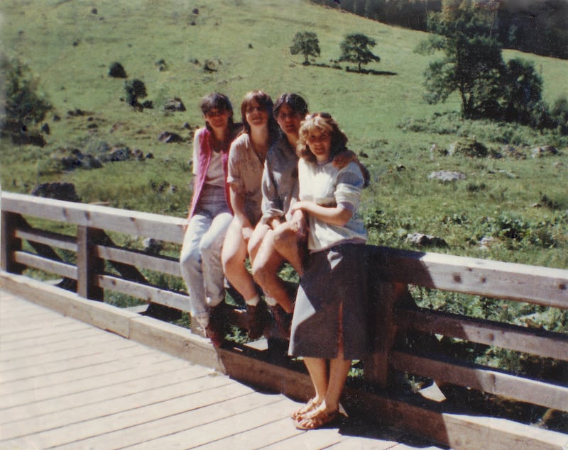 Lucy and Emma Ironside with friends on their trip to Oberstdorf in Germany in 1980