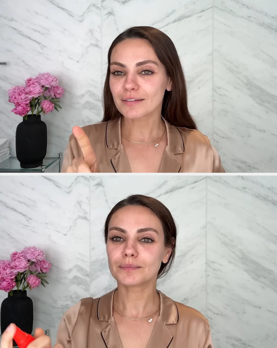 Mila doing her skincare routine