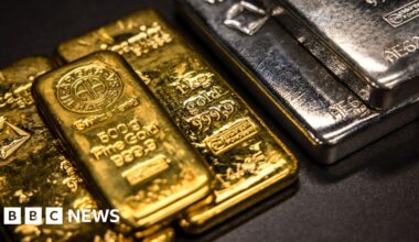 Gold and silver prices fall after Friday's losses - BBC