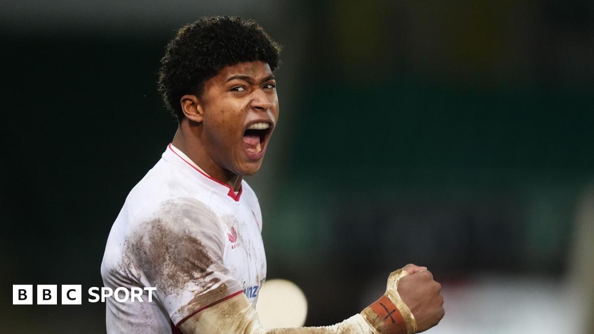 England's Noah Caluori celebrates during the Under-20 Men's Six Nations match with Wales