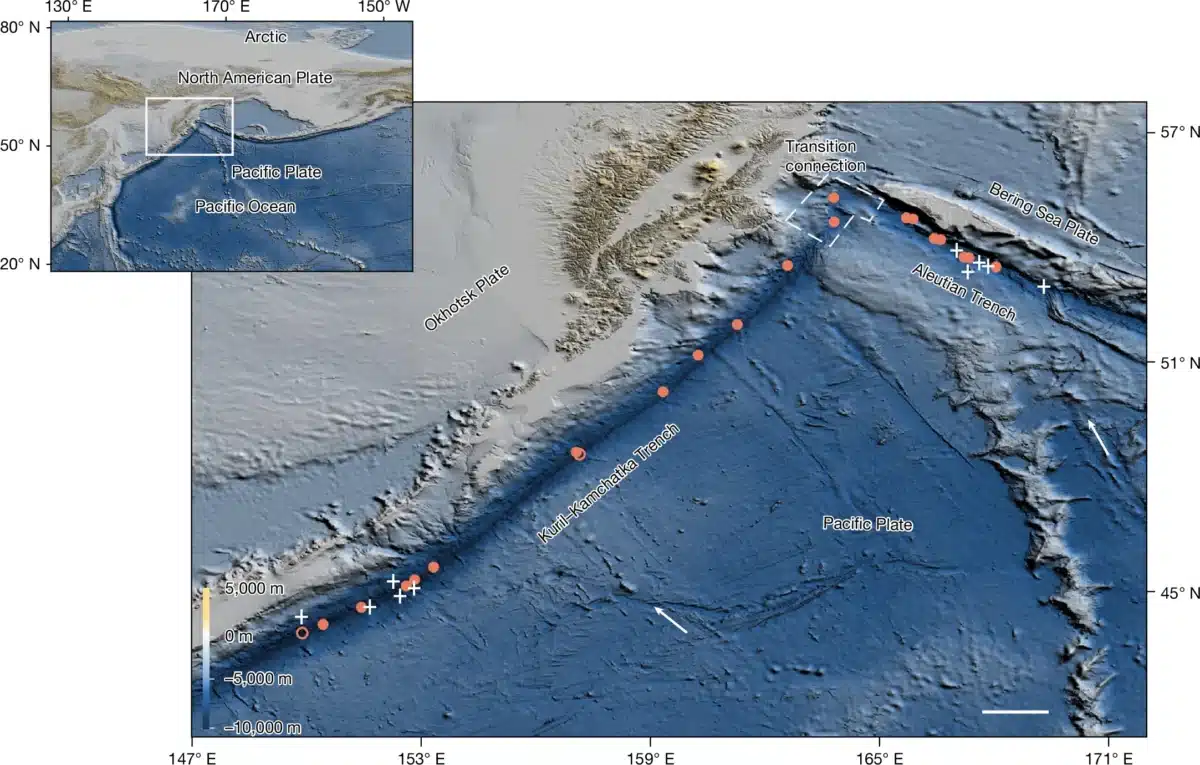 A Map Showing The Position Of The Kuril Kamchatka Trench And The Western Aleutian Trench.