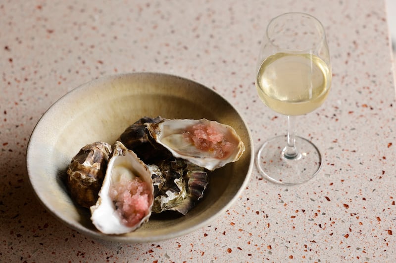 Connemara Oysters with rhubarb at Frank's. Photograph: Alan Betson