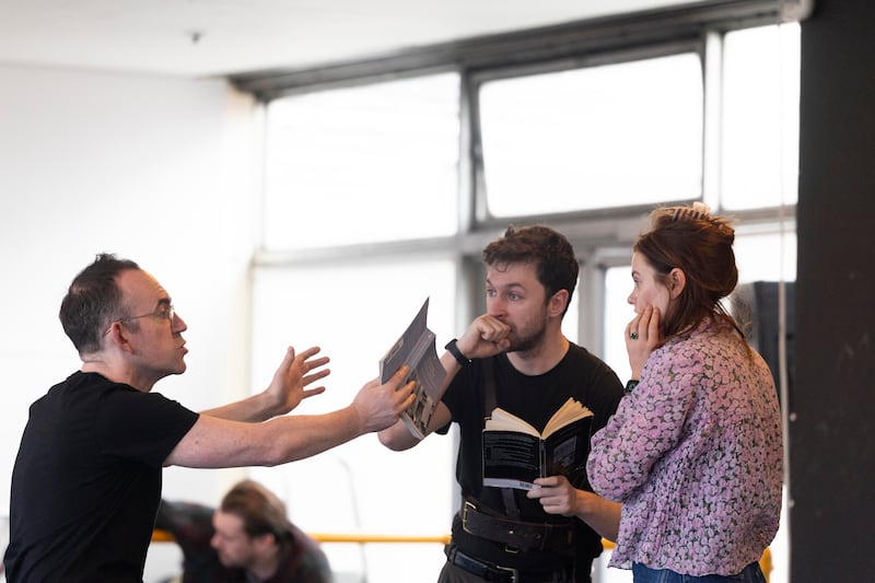 Tom Creed, director of the Abbey Theatre's latest production of The Plough and the Stars, and actors Eimhin Fitzgerald Doherty and Kate Gilmore. Photograph: Tom Honan