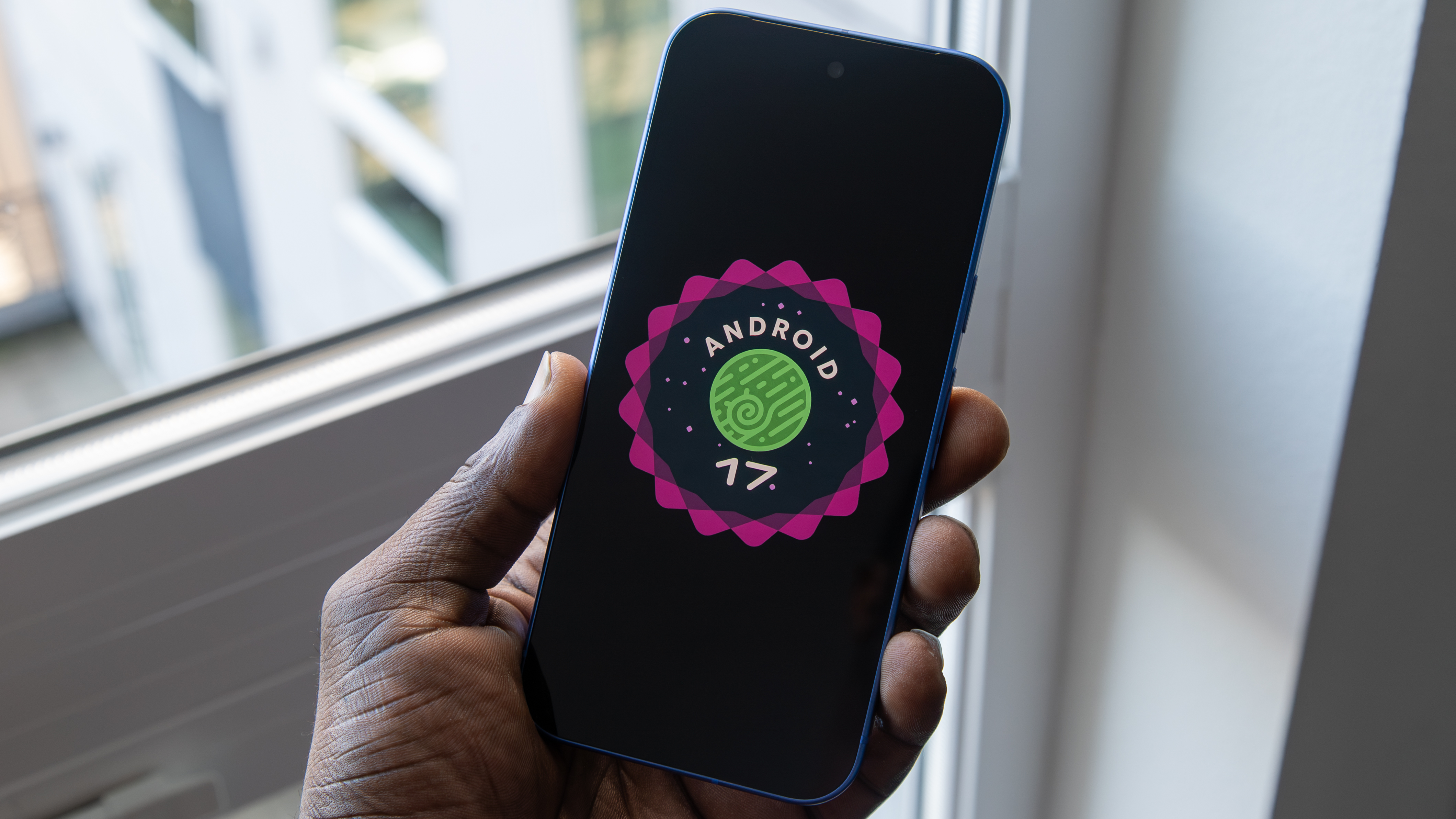 The Android 17 logo on the Google Pixel 10.