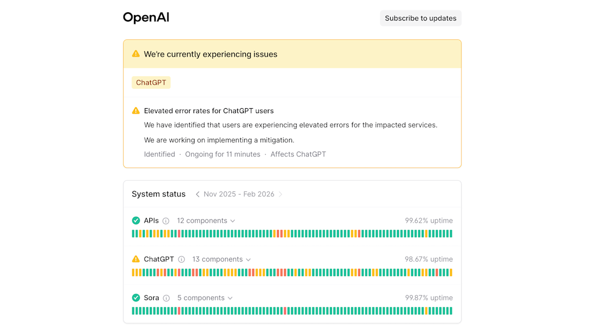 ChatGPT is back up after an outage disrupted use this afternoon