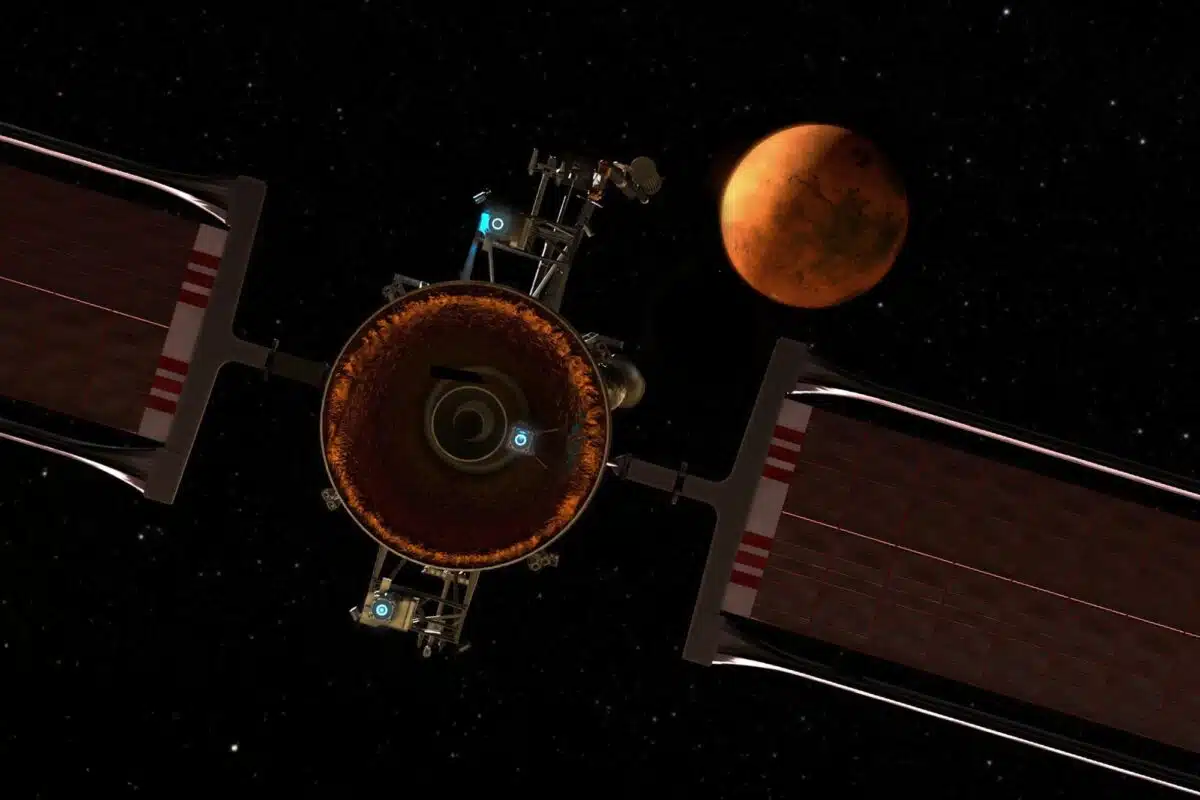 Concept Image Of Nasa’s Mars Telecommunications Network Orbiting The Red Planet.