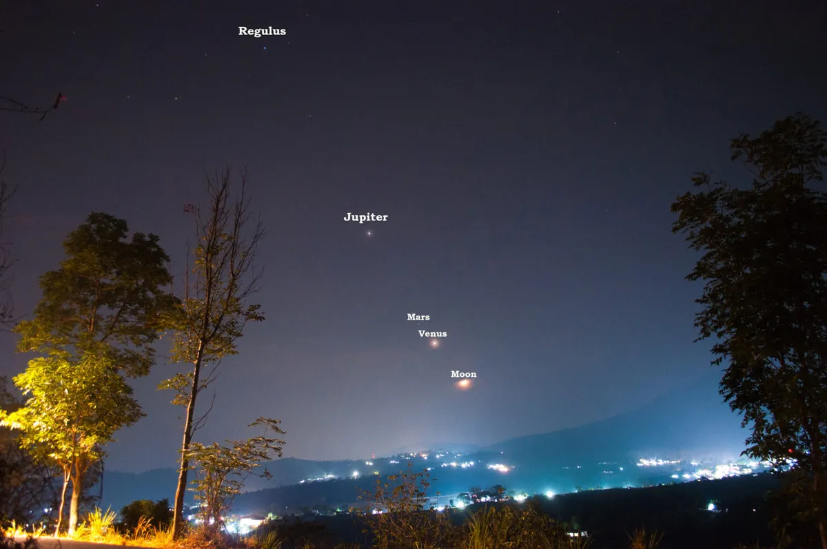 A planet parade on 8 November 2015 captured by Martin Marthadinata, Surabaya, East Java,  Indonesia. Equipment: Nikon D5000