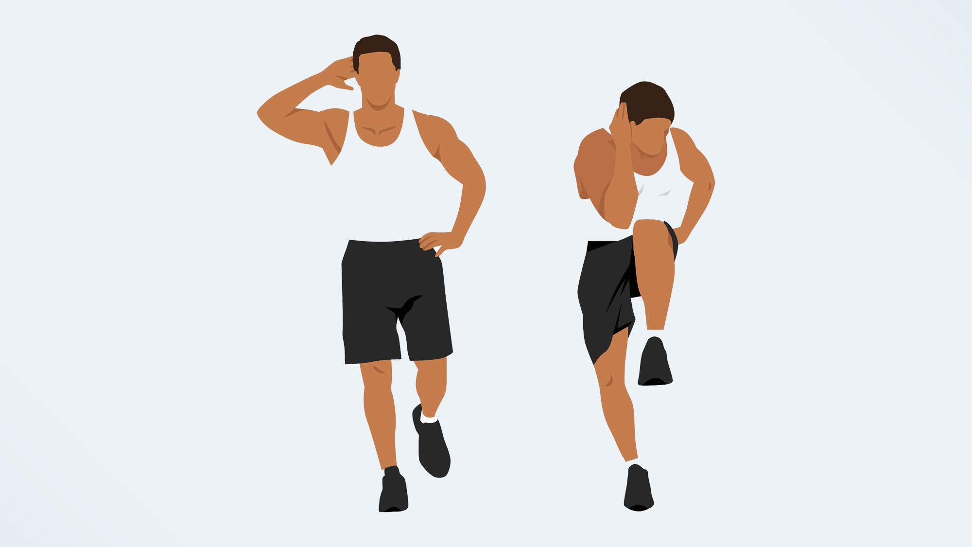 an illo of a man doing a standing bicycle crunch