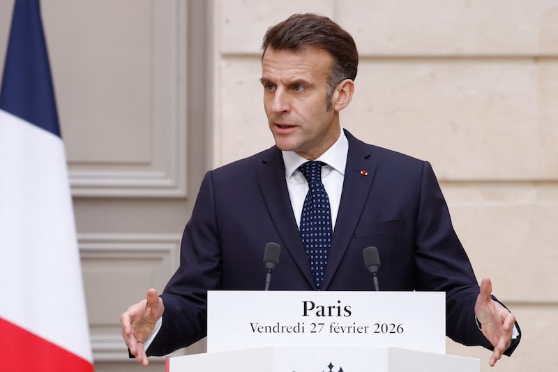 French president Emmanuel Macron says outbreak of war has serious consequences for international security and peace. Photograph: Yoan Valat/AFP via Getty Images